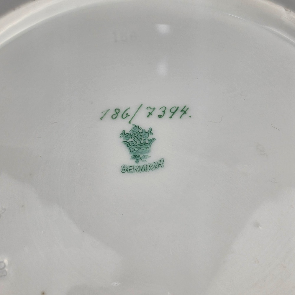 Antique German Porcelain Bowl Teal Blue Ombre Roses Gold Scrollwork Crown Mark - Picture 5 of 9